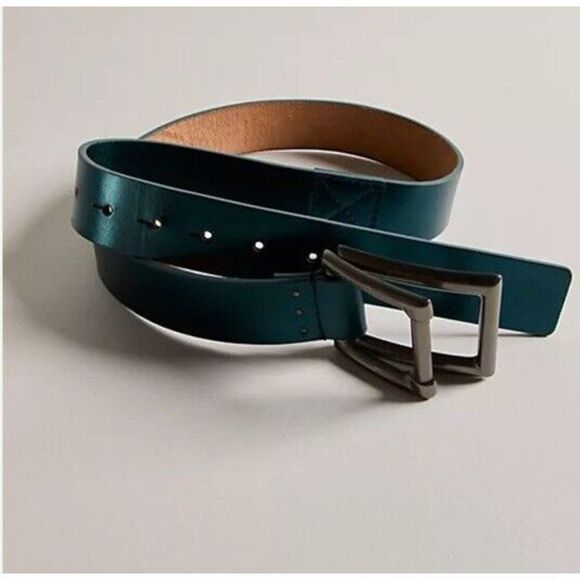 Free People Belt Women Sz XS/S We The Free Rowan Metallic Green Leather Belt - Picture 1 of 5
